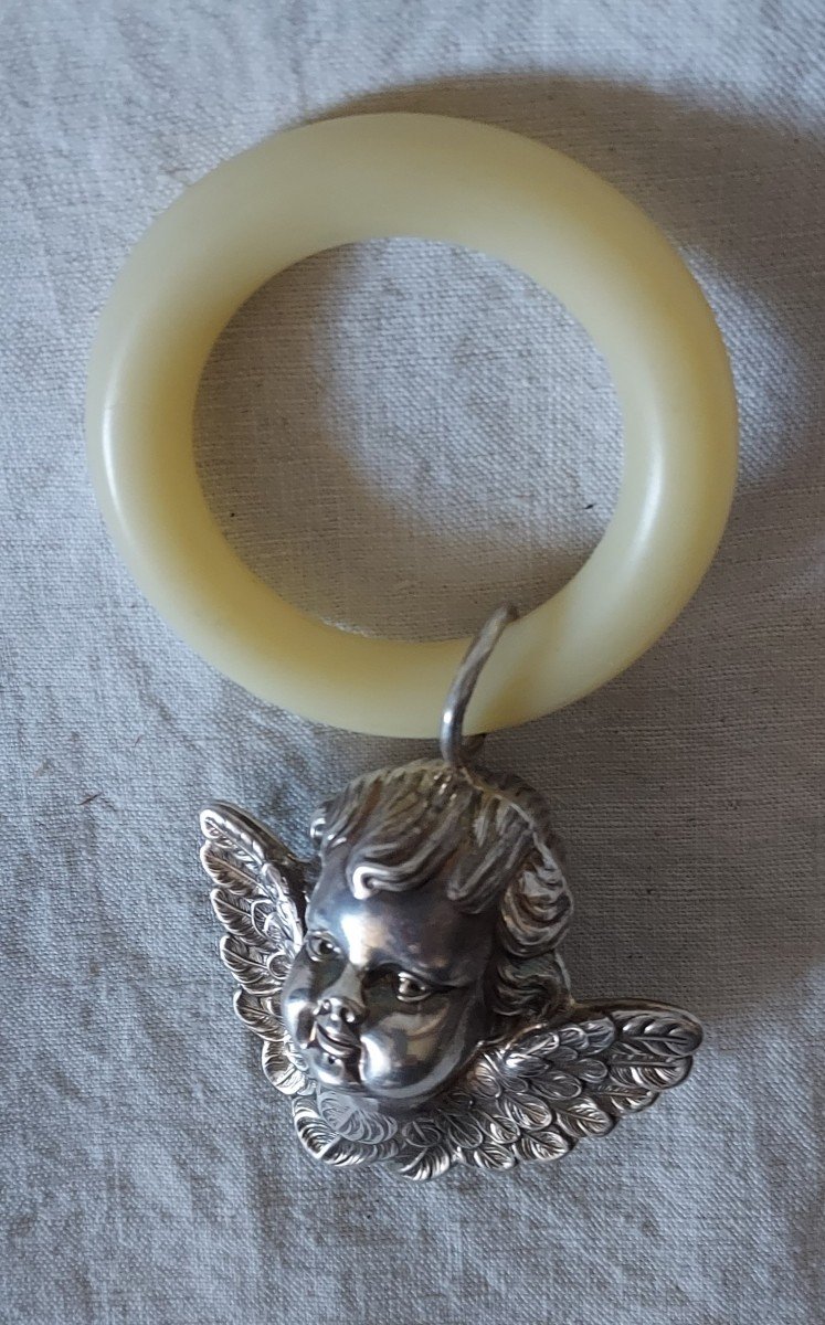 Angelot Grelot-hochet En Argent Pour Nouveau Né -photo-1