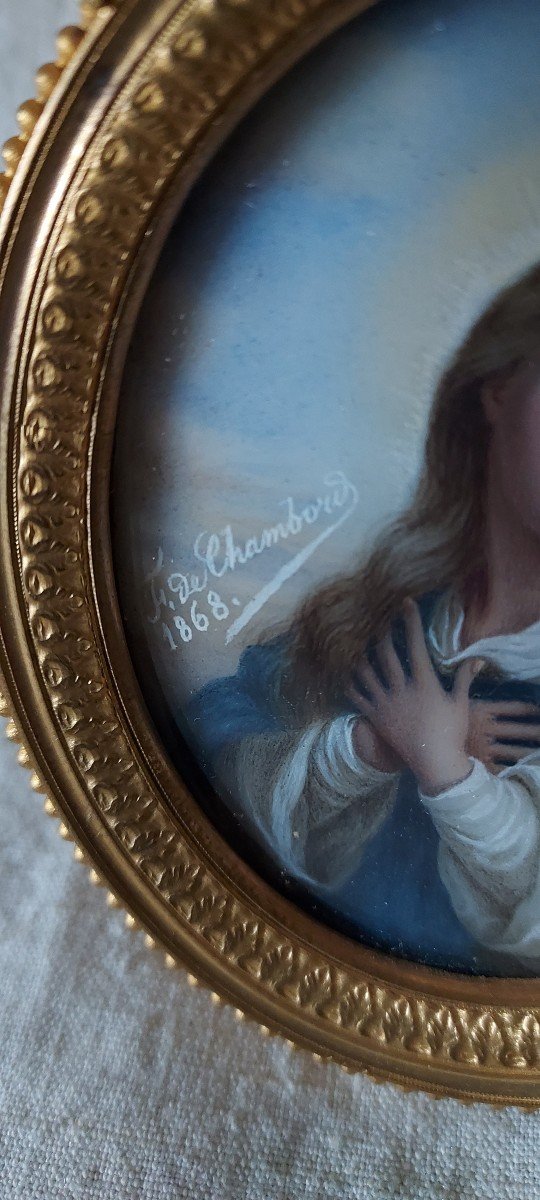 Miniature On Ivory Of Marie Madeleine Signed F De Chambord 1868-photo-3