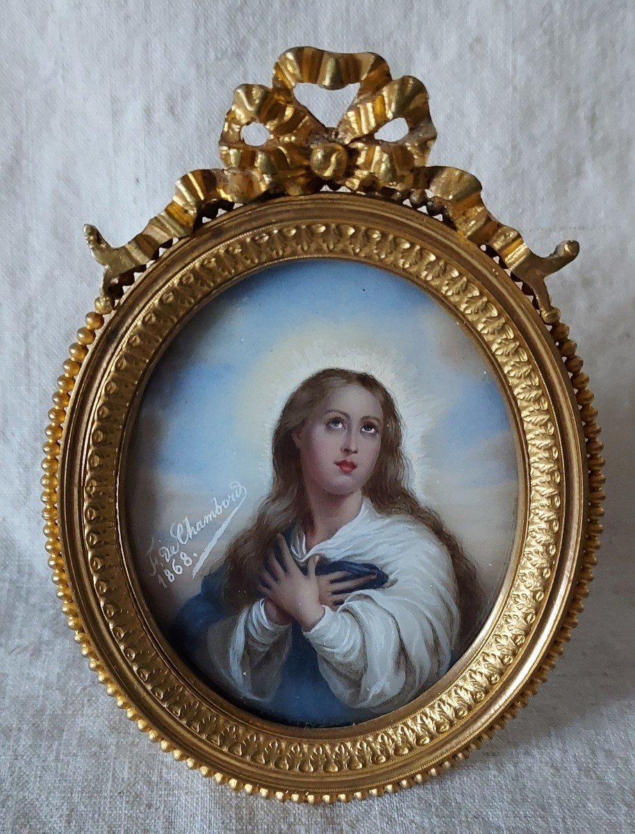 Miniature On Ivory Of Marie Madeleine Signed F De Chambord 1868