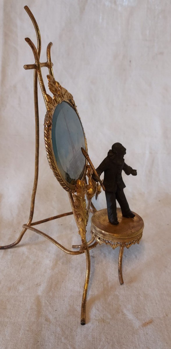 Pierrot Peintre Devant La Tour Eiffel Dans Un Chevalet En Bronze Doré -photo-2