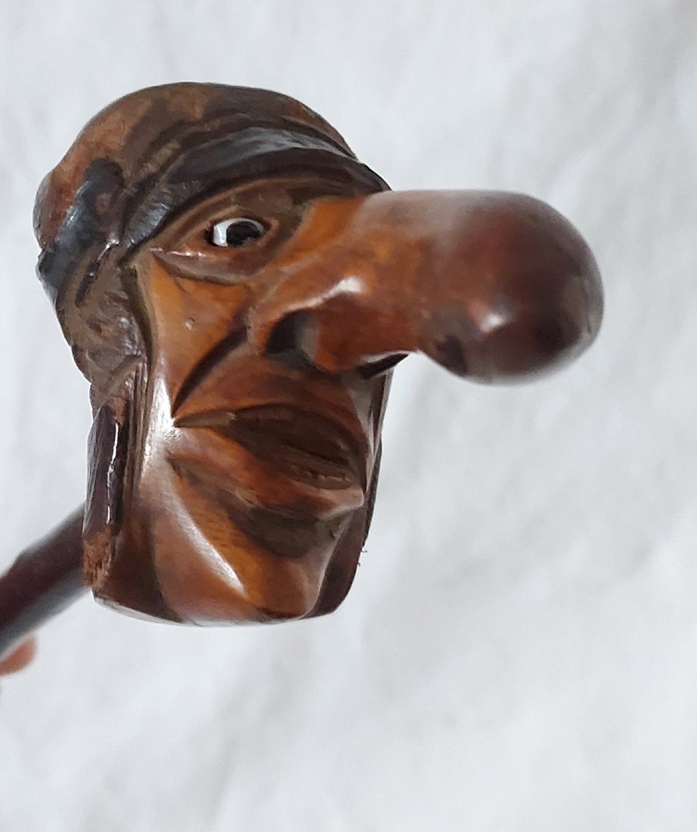 Grotesque Head Pipe In Carved Chestnut With Glass Eyes 19th Century -photo-3