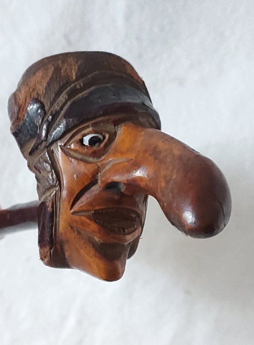 Grotesque Head Pipe In Carved Chestnut With Glass Eyes 19th Century -photo-4