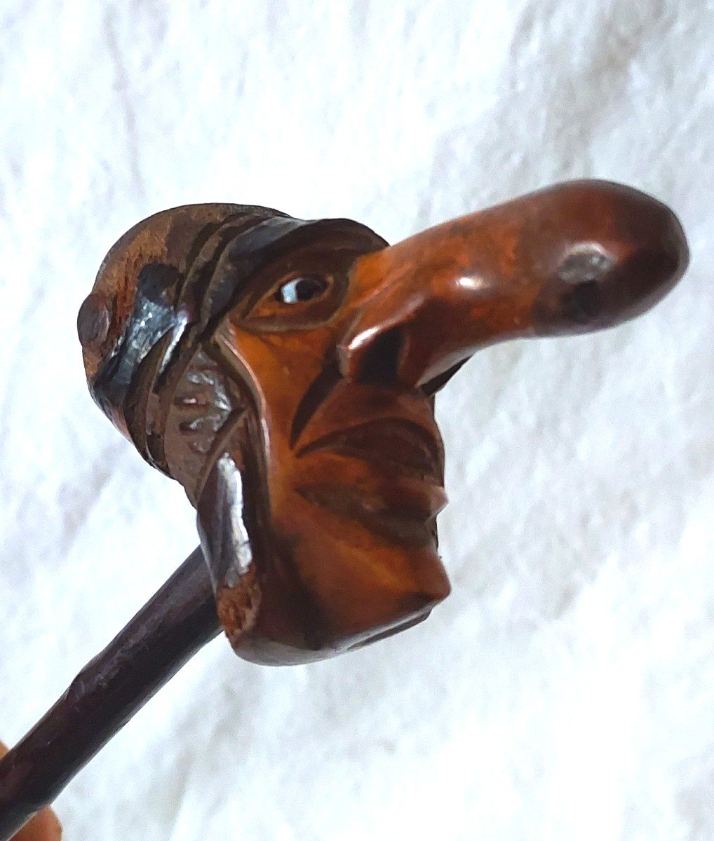 Grotesque Head Pipe In Carved Chestnut With Glass Eyes 19th Century -photo-1