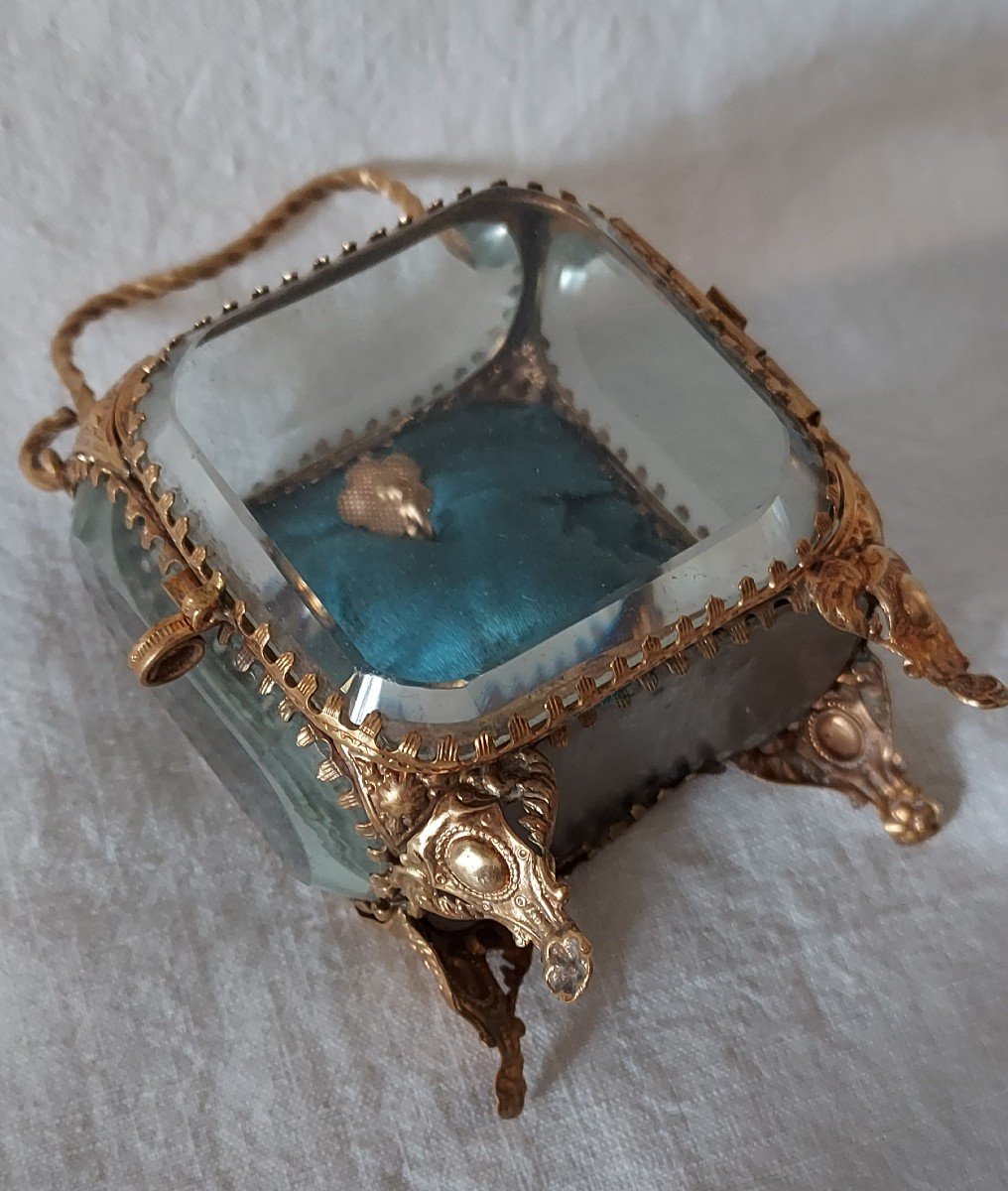 Pocket Watch Box, Reliquary...chamfered Glass And Gilt Bronze -photo-2