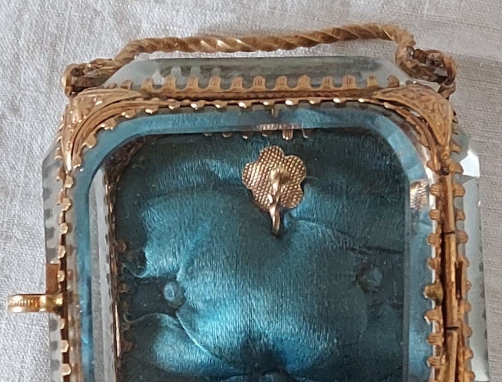Pocket Watch Box, Reliquary...chamfered Glass And Gilt Bronze -photo-3