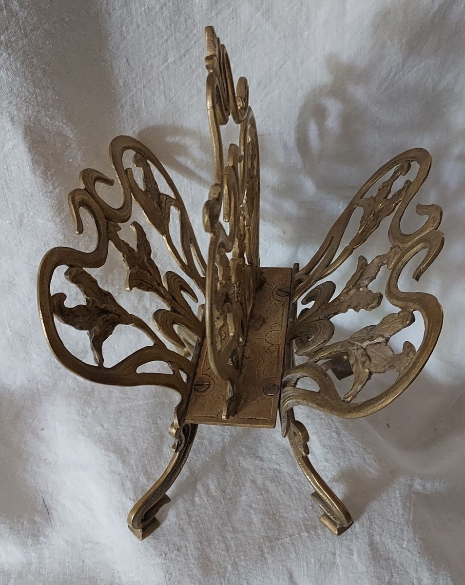 Porte Carte Lettres De Bureau Art Nouveau En Bronze Doré à Décor d'Iris -photo-3