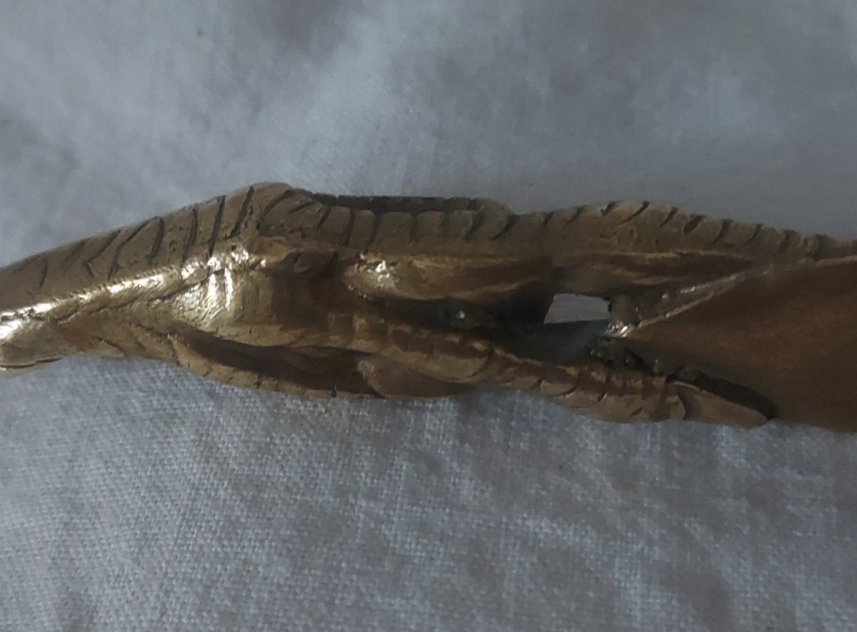Paper Cutter Letter Opener In Stylized Gilt Bronze Forming A Feather And A Bird's Leg -photo-4