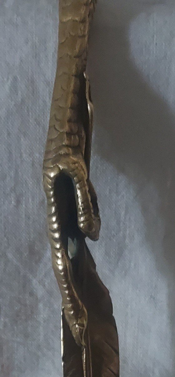 Paper Cutter Letter Opener In Stylized Gilt Bronze Forming A Feather And A Bird's Leg -photo-1
