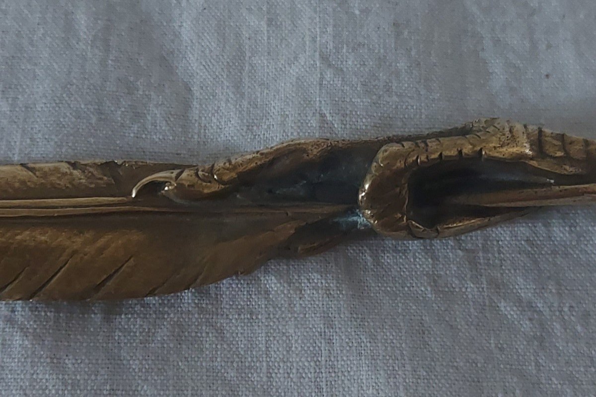 Paper Cutter Letter Opener In Stylized Gilt Bronze Forming A Feather And A Bird's Leg -photo-4