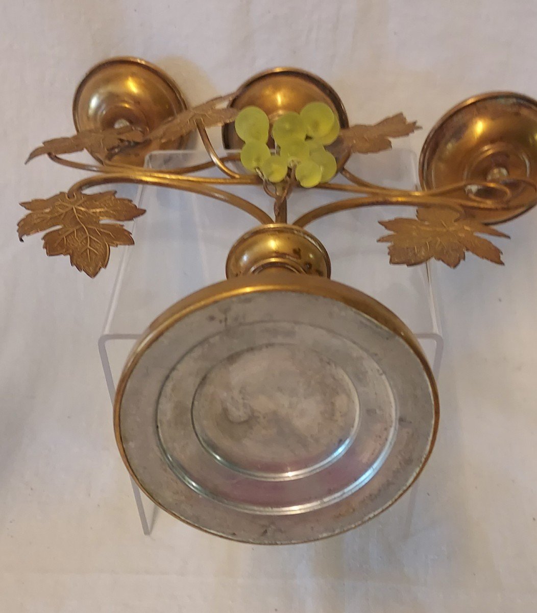 Pair Of Church Candlesticks With Three Bronze And Gilt Brass Lights Depicting Grapes-photo-3