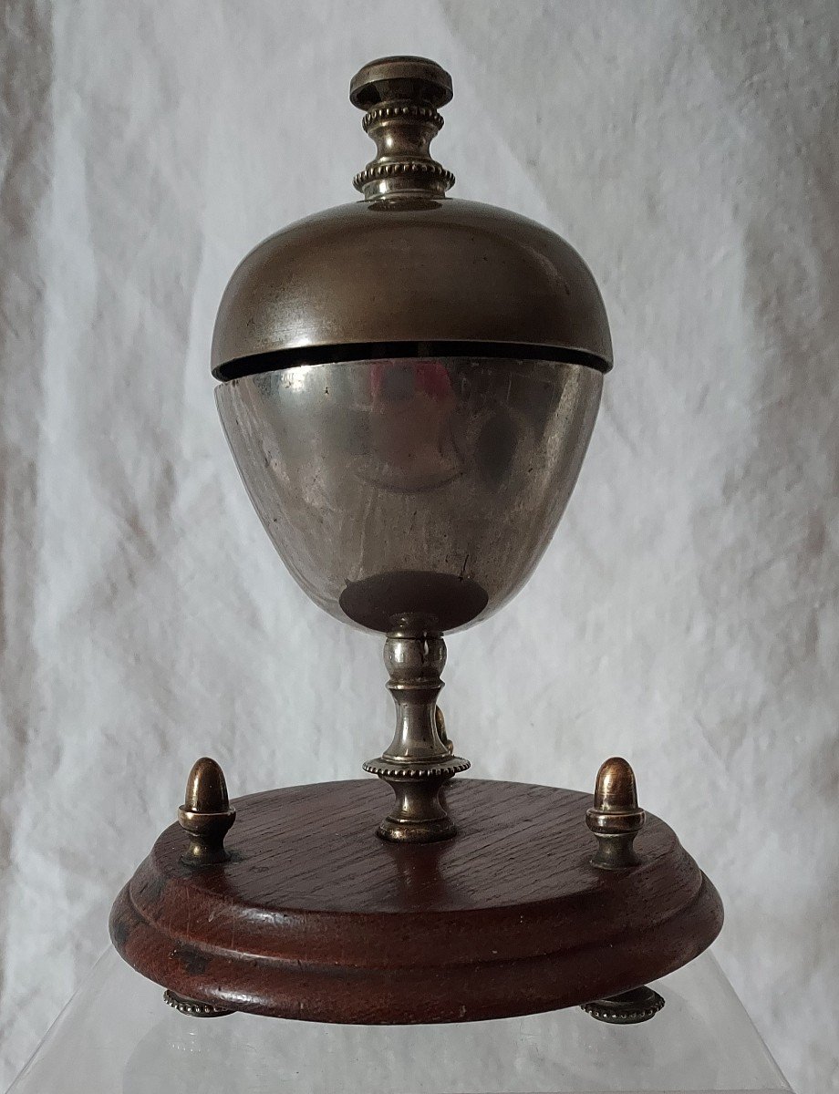 Counter Ringing Bell In Silver Bronze On Feet And Wooden Top 19th Century -photo-2