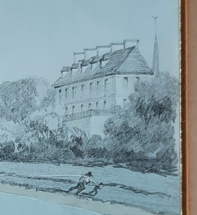 Drawing Signed P Sédille 1856 Enhanced With Gouache From The Domaine De La Madeleine De Présagny, Eure-photo-1