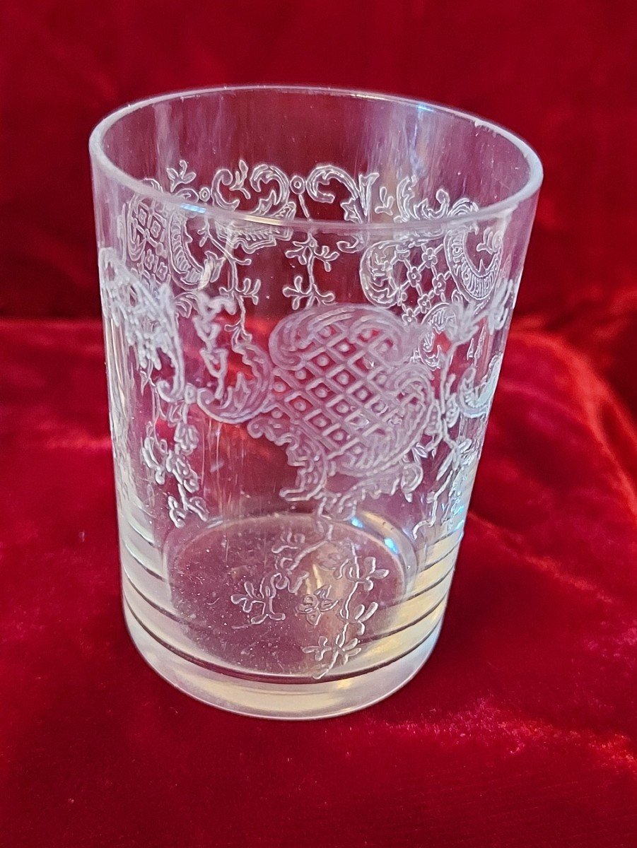 Plateau Panier Service à Alcools En Bronze Doré Et Verres Gravés De Baccarat-photo-2