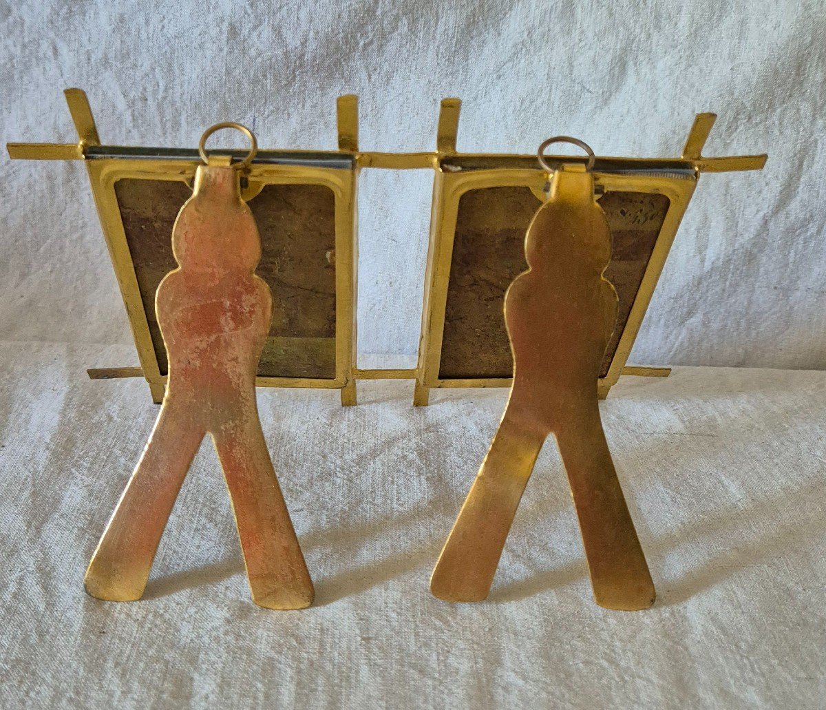 Set Of Two Gilded Bronze Photo Frames With "bamboo" Decoration And Business Card Format-photo-3