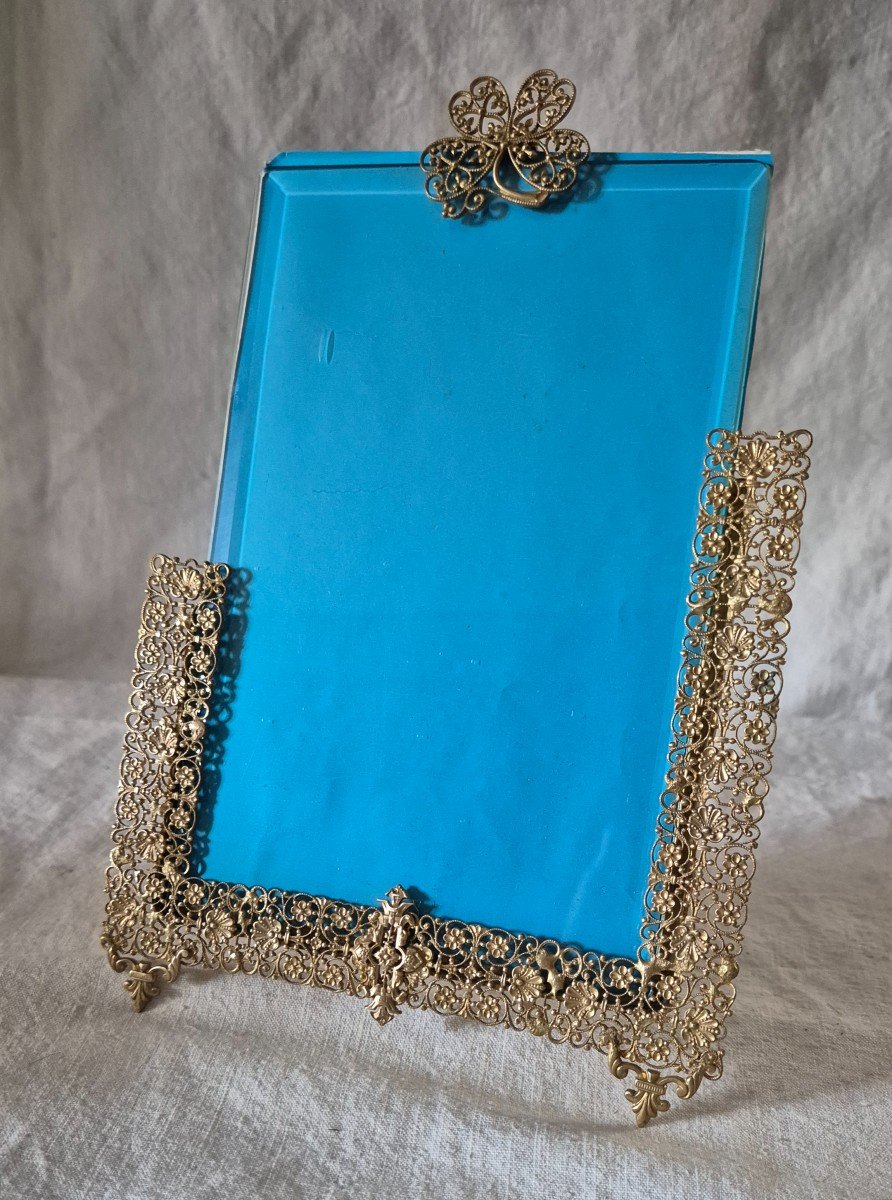 Gilt Bronze Filigree Lace Picture Frame Dominated By A Four Leaf Clover -photo-2