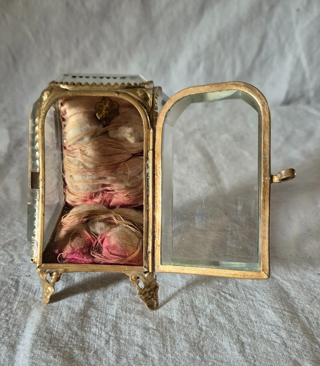 Coffret De Présentation De Reliquaire Ou Montre Gousset En Bronze Et Verre à Chanfrein -photo-6