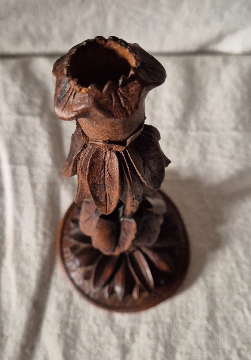 Bougeoir Bois Sculpté Dans Un Esprit Végétale Forêt Noire Du XIXème Siècle -photo-4