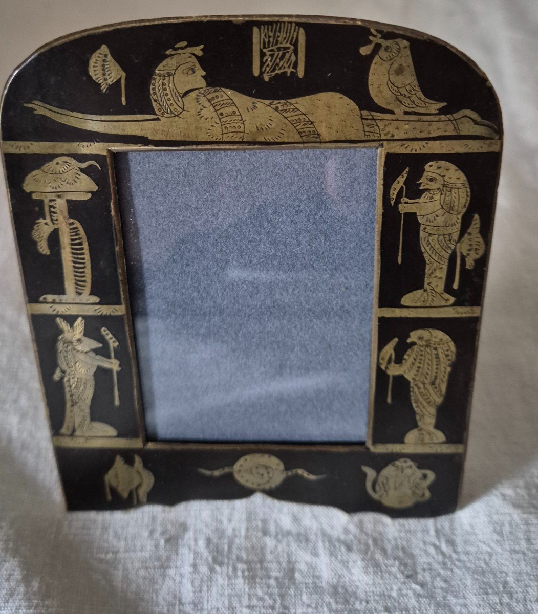 Cadre Photo Egyptomania En Bronze Damasquiné Du XIXème Siècle -photo-2