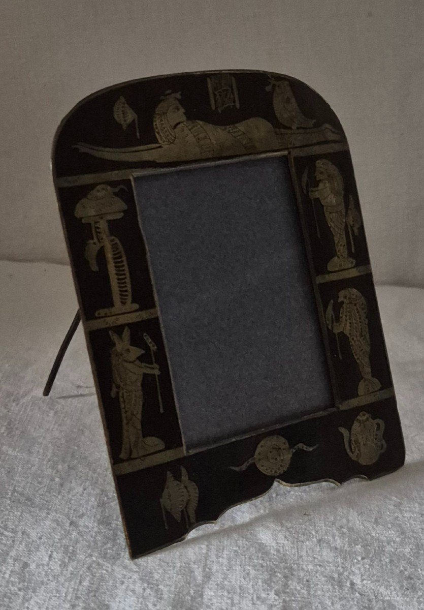 Cadre Photo Egyptomania En Bronze Damasquiné Du XIXème Siècle -photo-4