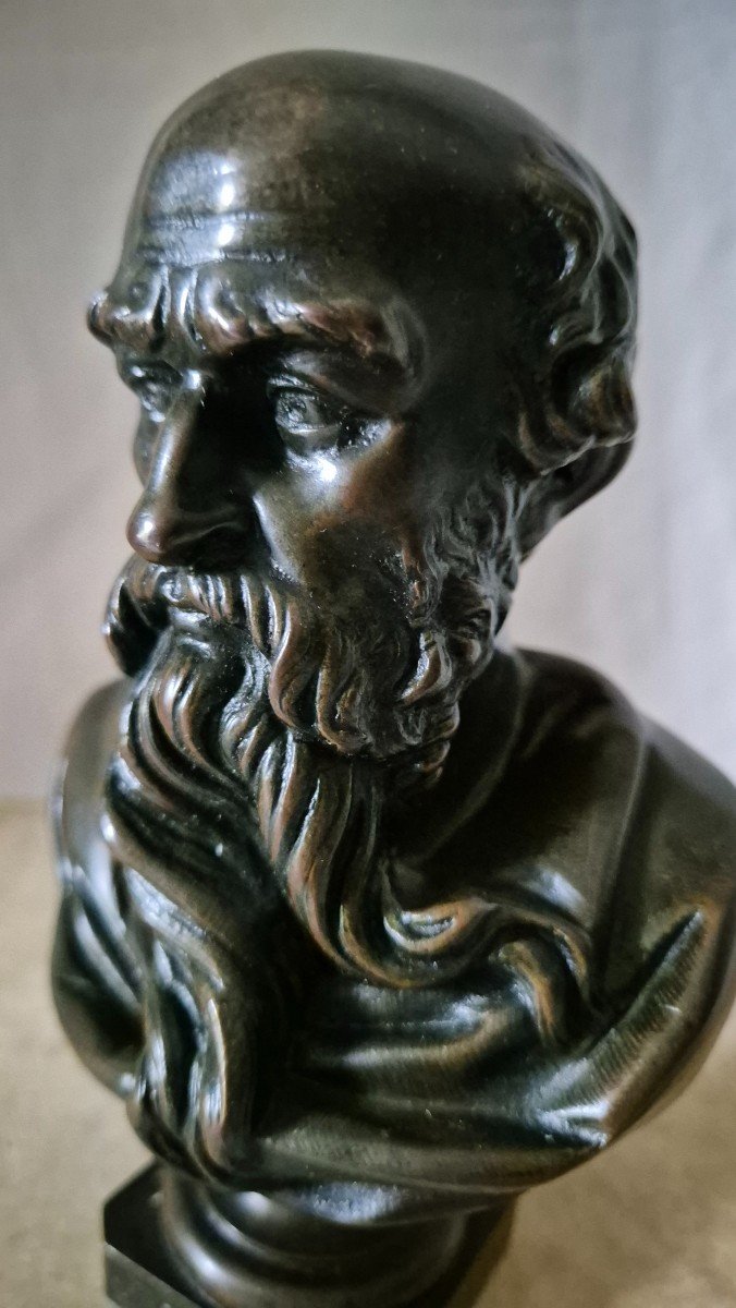 Bronze Bust Of Archimedes With Brown Medal Patina -photo-2