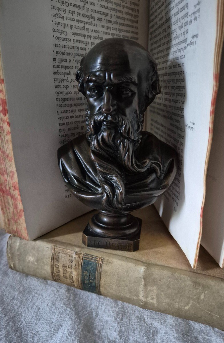 Bronze Bust Of Archimedes With Brown Medal Patina 