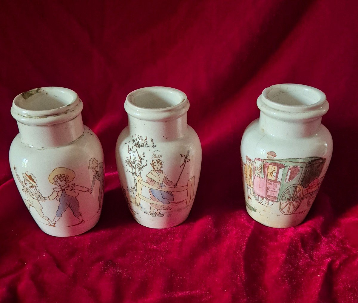 Three Mustard Pots In Lunéville Earthenware By Keller And Guérin 