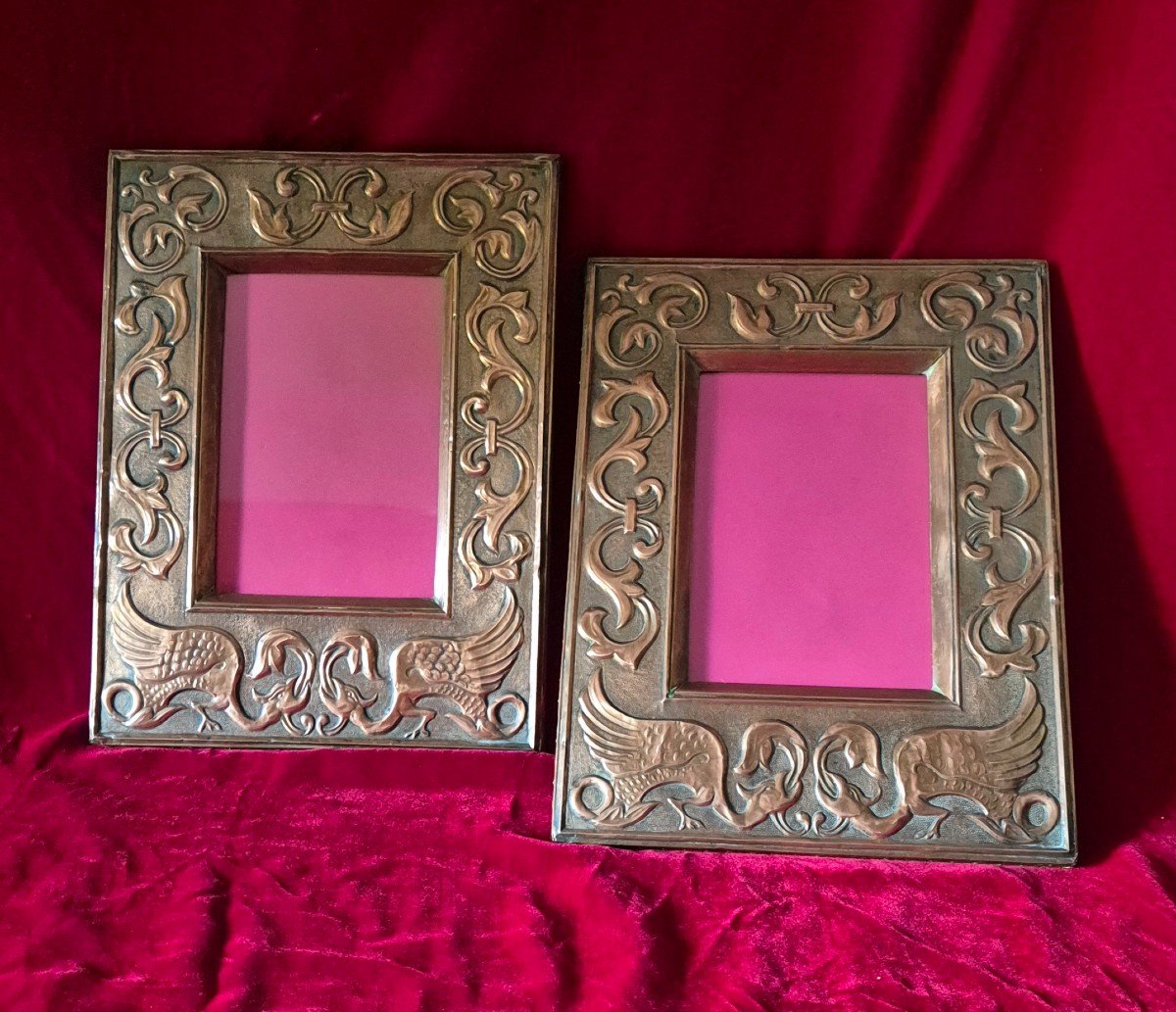 Pair Of Art Nouveau Frames In Repoussé Copper Sheet -photo-2