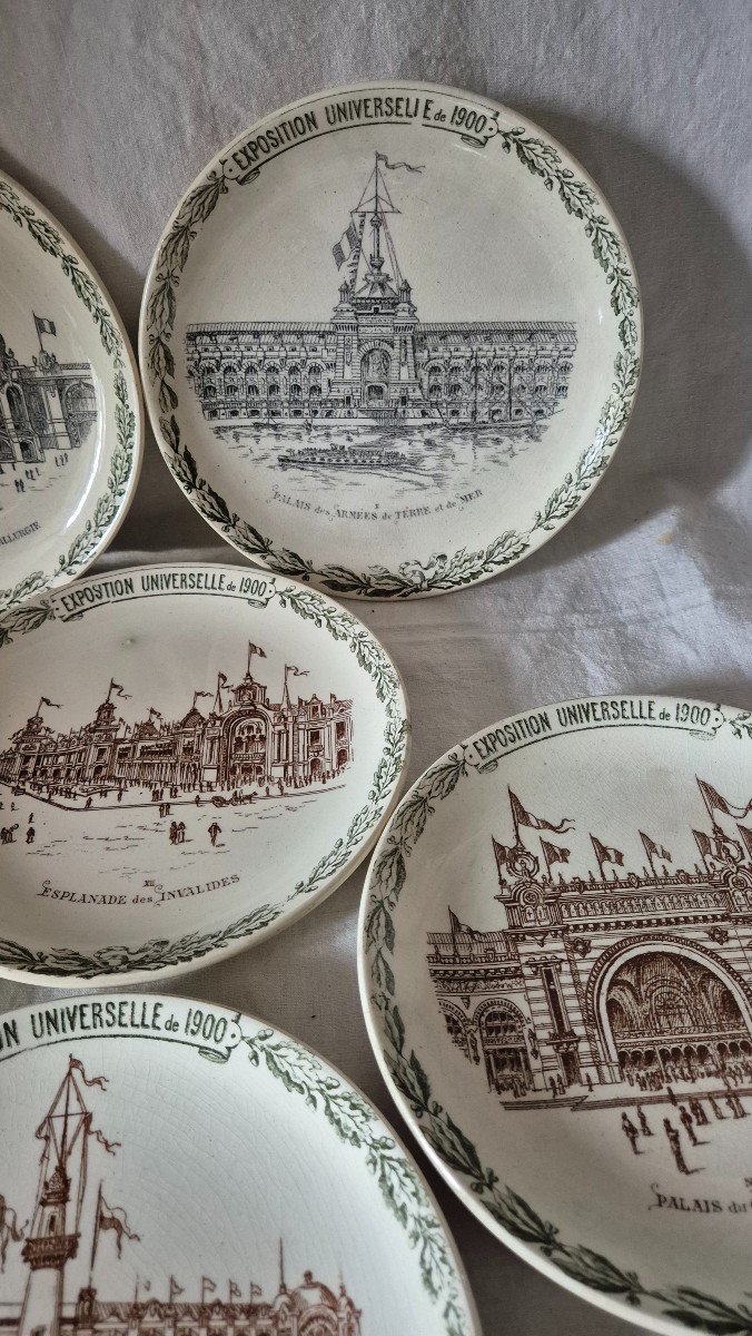 Set Of Six Souvenir Plates From The 1900 Paris Universal Exhibition, Choisy-le-roi Earthenware-photo-2