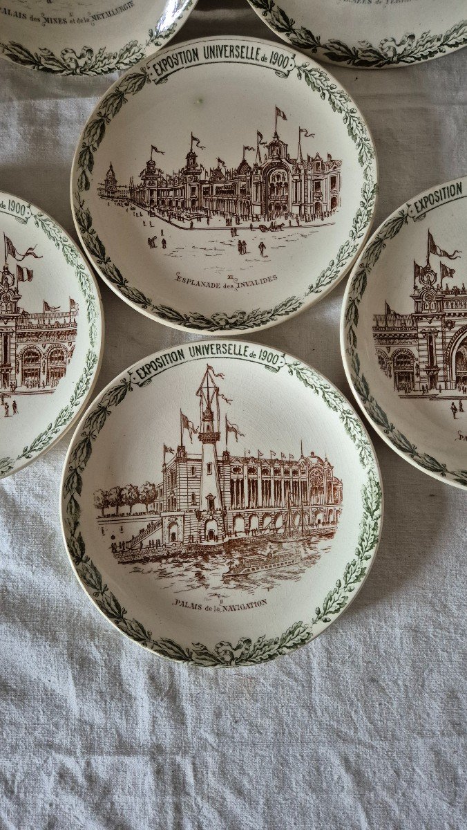 Set Of Six Souvenir Plates From The 1900 Paris Universal Exhibition, Choisy-le-roi Earthenware-photo-4