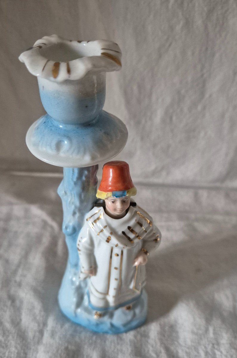 Paire De Bougeoirs Orientalistes En Porcelaine De Paris à Têtes Bousculantes -photo-2