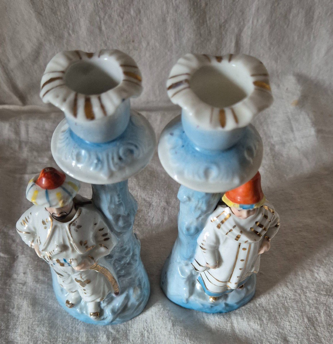 Paire De Bougeoirs Orientalistes En Porcelaine De Paris à Têtes Bousculantes -photo-6