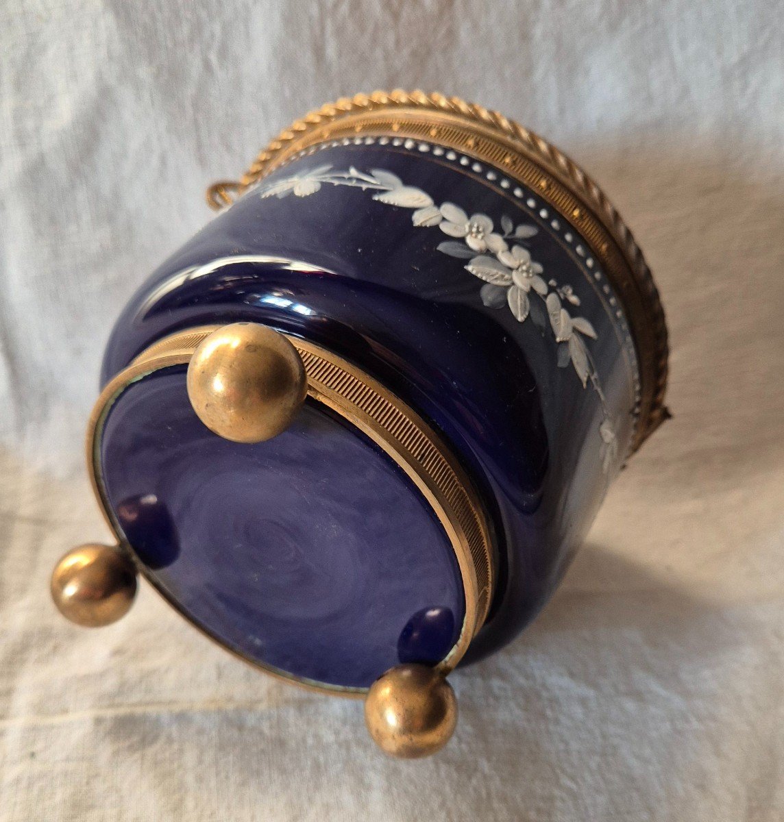 Candy Box In Navy Blue Glass With Enamel And Bronze-photo-3