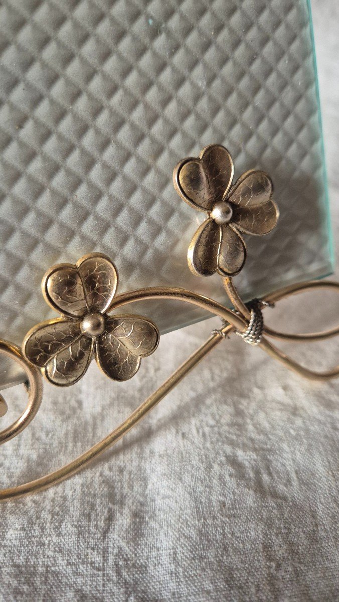 Art Nouveau Gilt Bronze Photo Frame With Clover Leaf Decor-photo-5
