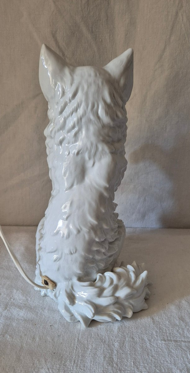 Grande Veilleuse De Loulou De  Poméranie Blanc En Porcelaine -photo-2