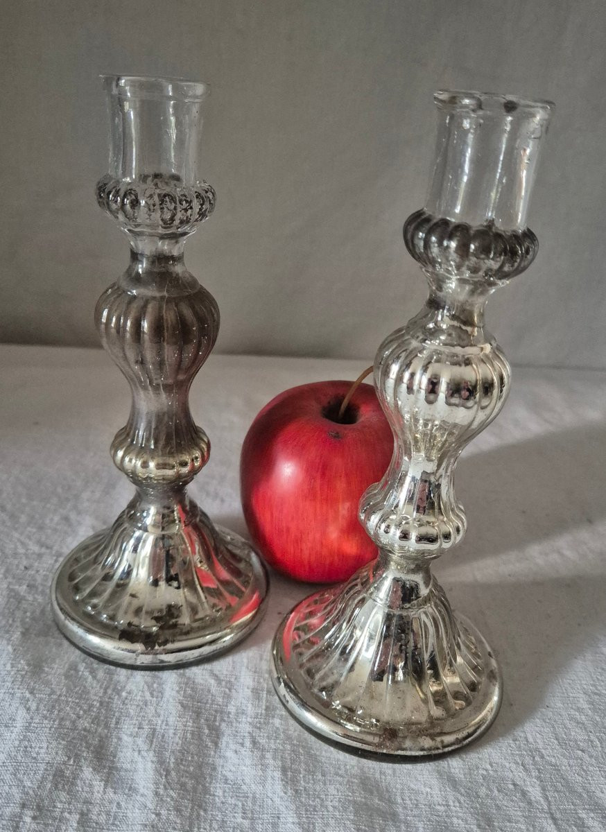 Pair Of Louis XVI Style Blown Glass Candlesticks -photo-3