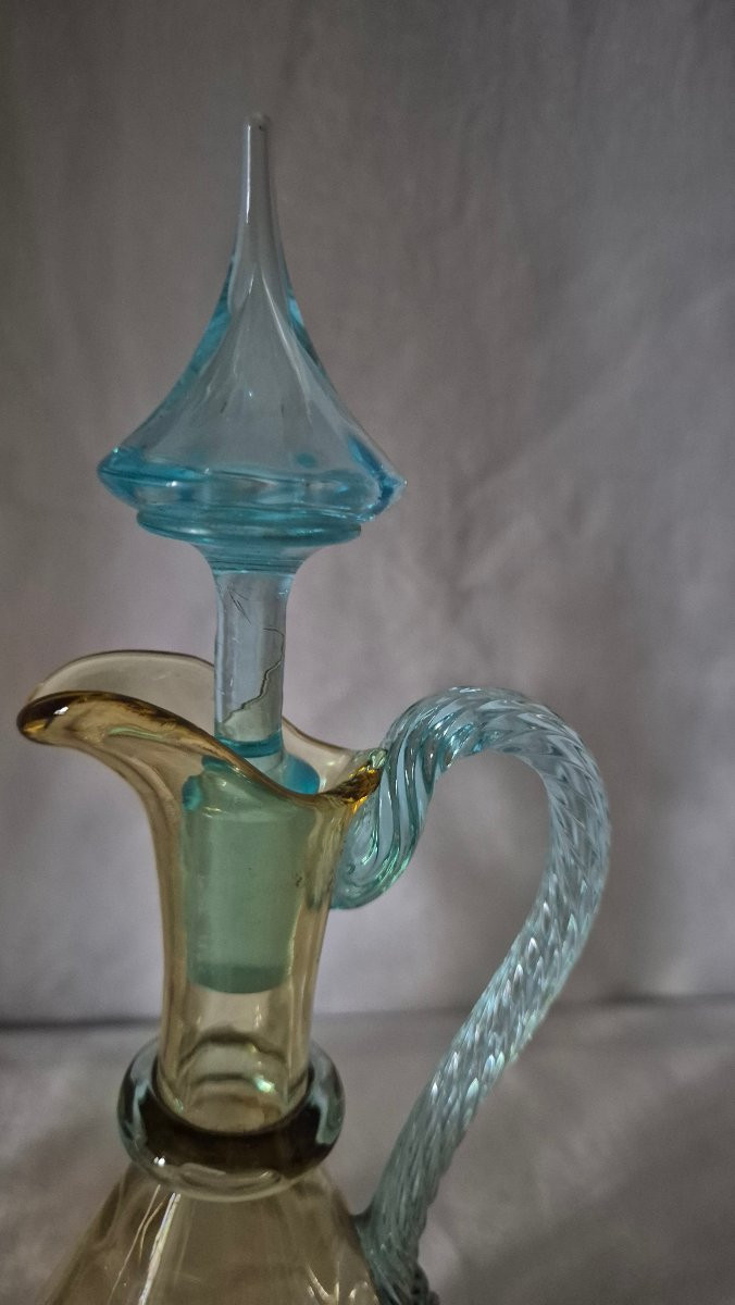 Paire De Carafons à Vin Liquoreux "George Sand " En Verre De Couleur -photo-4