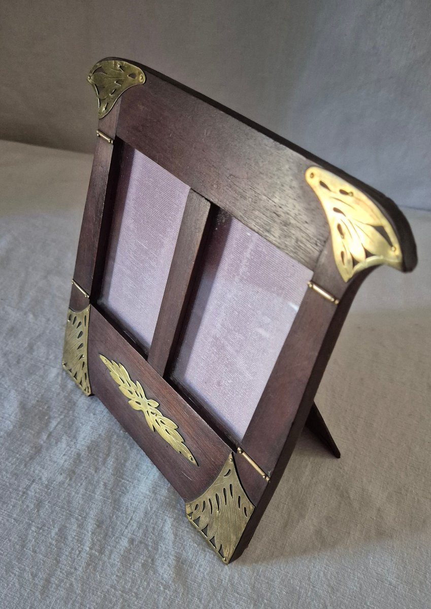 Art Nouveau Diptych Photo Frame In Mahogany And Gilt Bronze Applications -photo-3