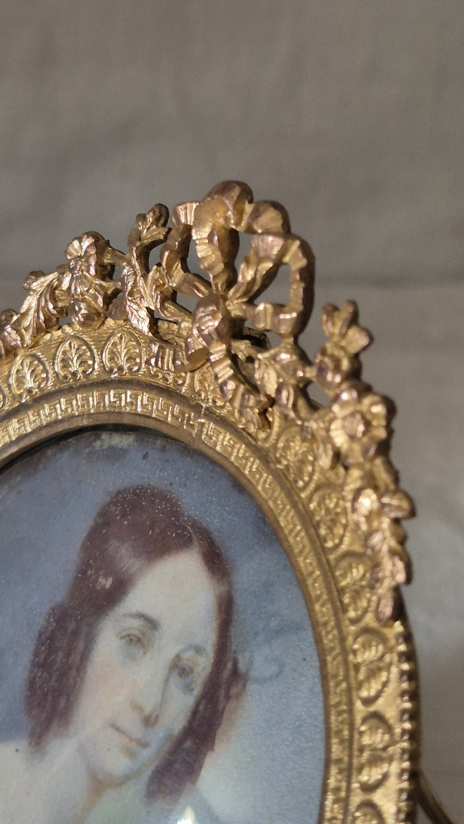 Miniature On Ivory, Empire Directory, Of A Young Girl In Its Bronze Frame -photo-4