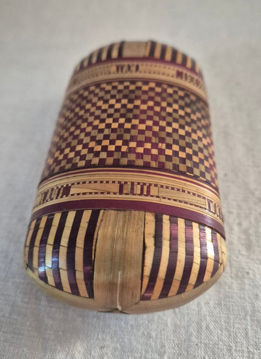 Etui Boîte en Marqueterie de Paille Naturelle et Teinté du XIXème Siècle -photo-2