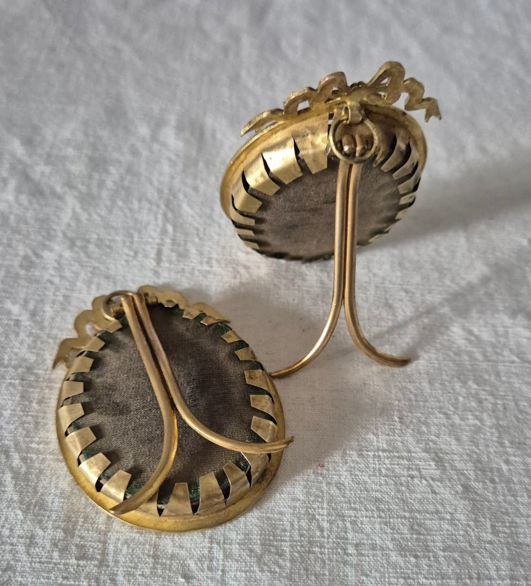 Pair Of Small Oval Frames For Miniatures Or Photos In Gilt Bronze, Louis XVI Style -photo-4