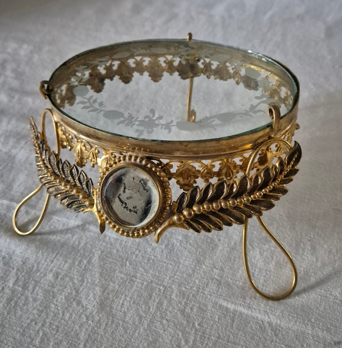 Napoleon III Gilt Bronze And Glass Presentation Tray On Legs 