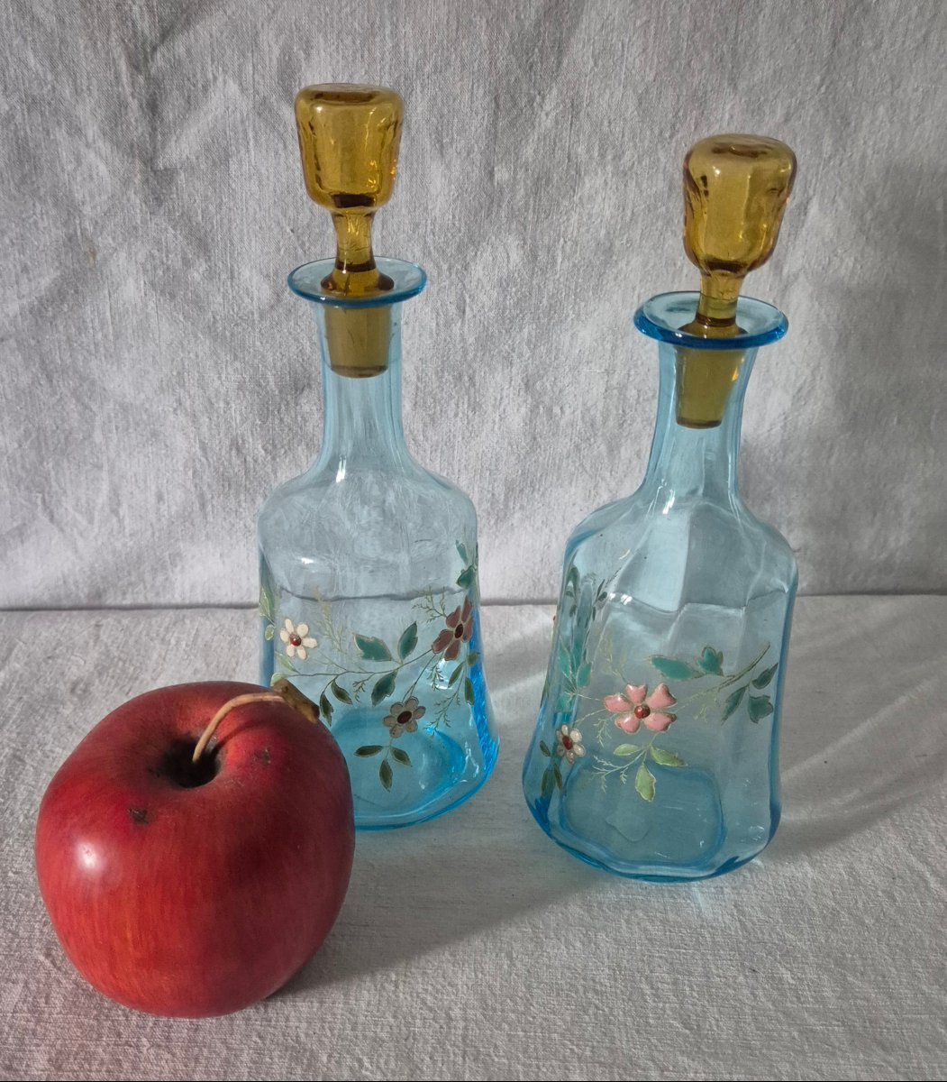 Paire De Deux Flacons Bouteilles En Verre émaillé George Sand -photo-6