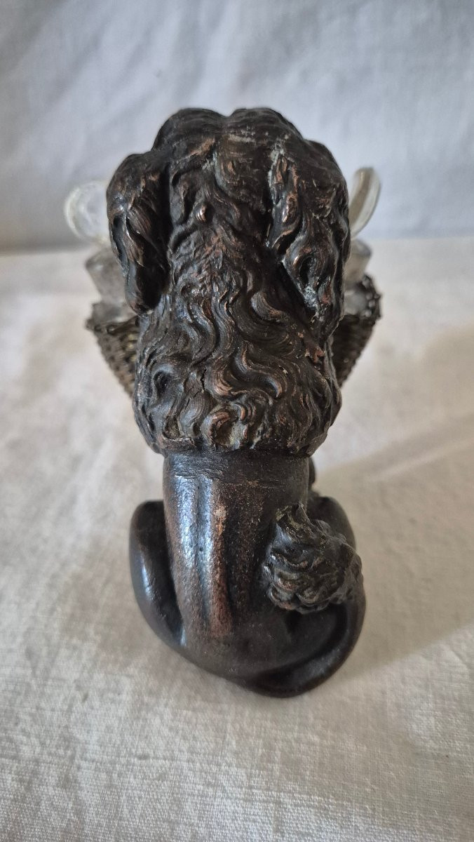 Poodle Dog Carrying Two Small Bottles In Patinated Metal Medal -photo-1