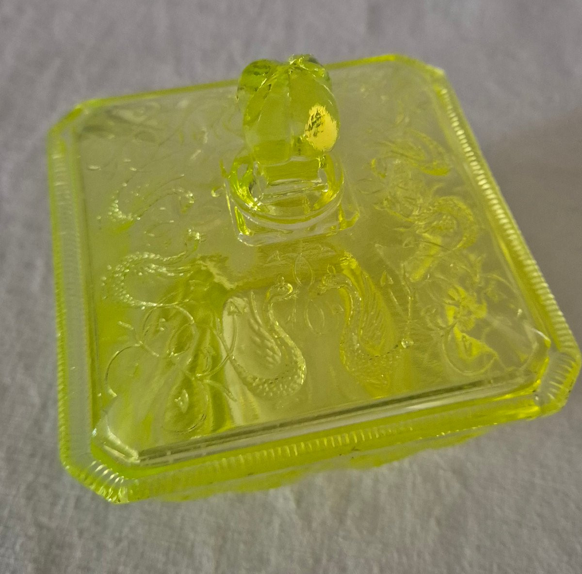 Molded Ouraline Glass Candy And Sugar Bowl With Relief Decoration-photo-1