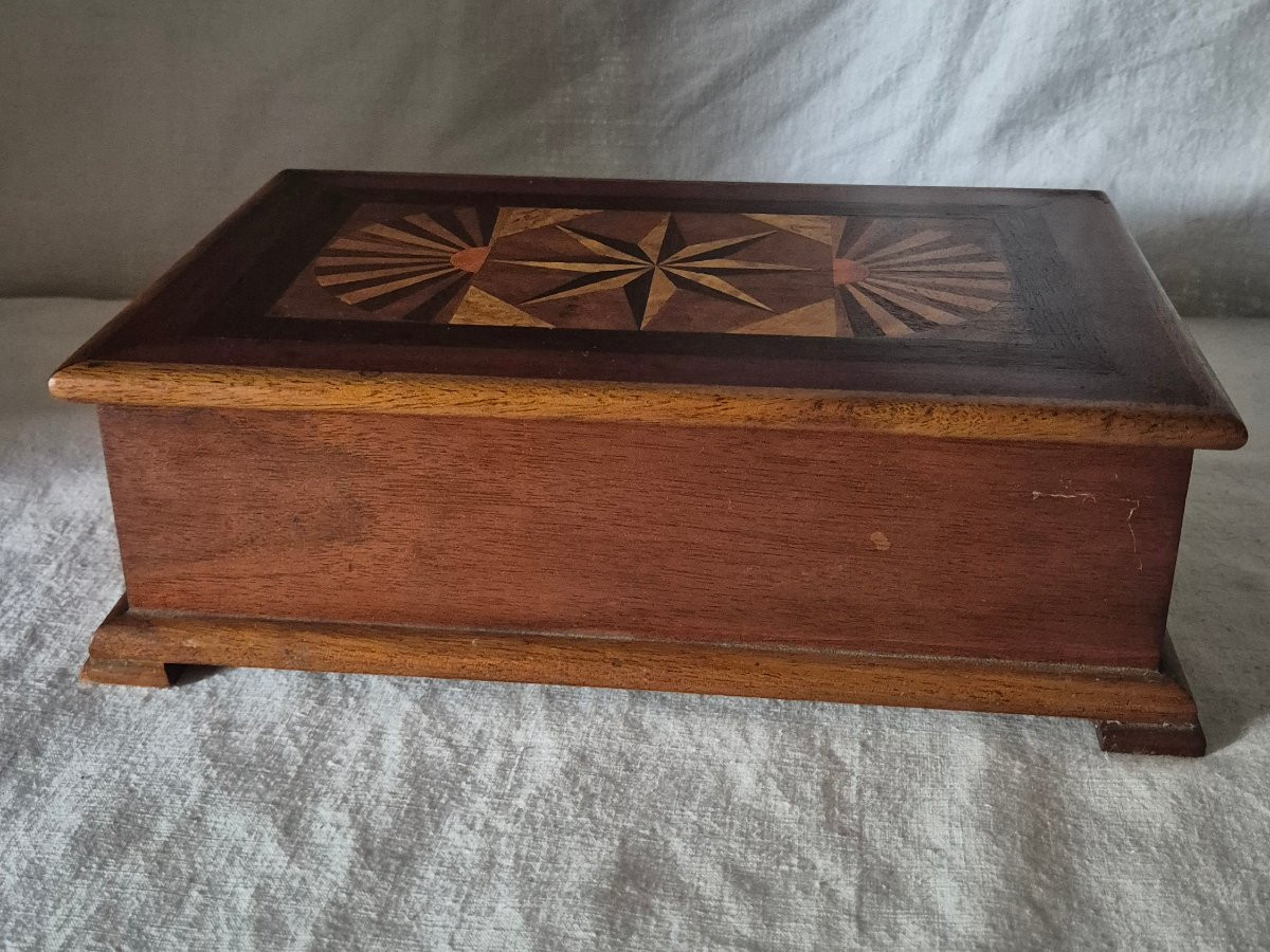 Boîte coffret en acajou et marqueterie à rose des vents -photo-4