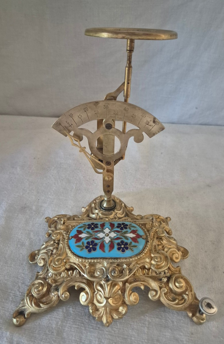 Pese lettres- Boîte à timbres bronze doré  et émaillé XIXème siècle Russie 