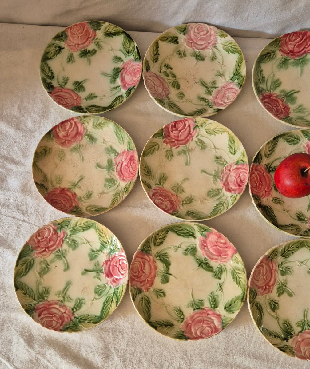 Set Of 12 Slip Plates With Pink And Green Floral Decoration-photo-1