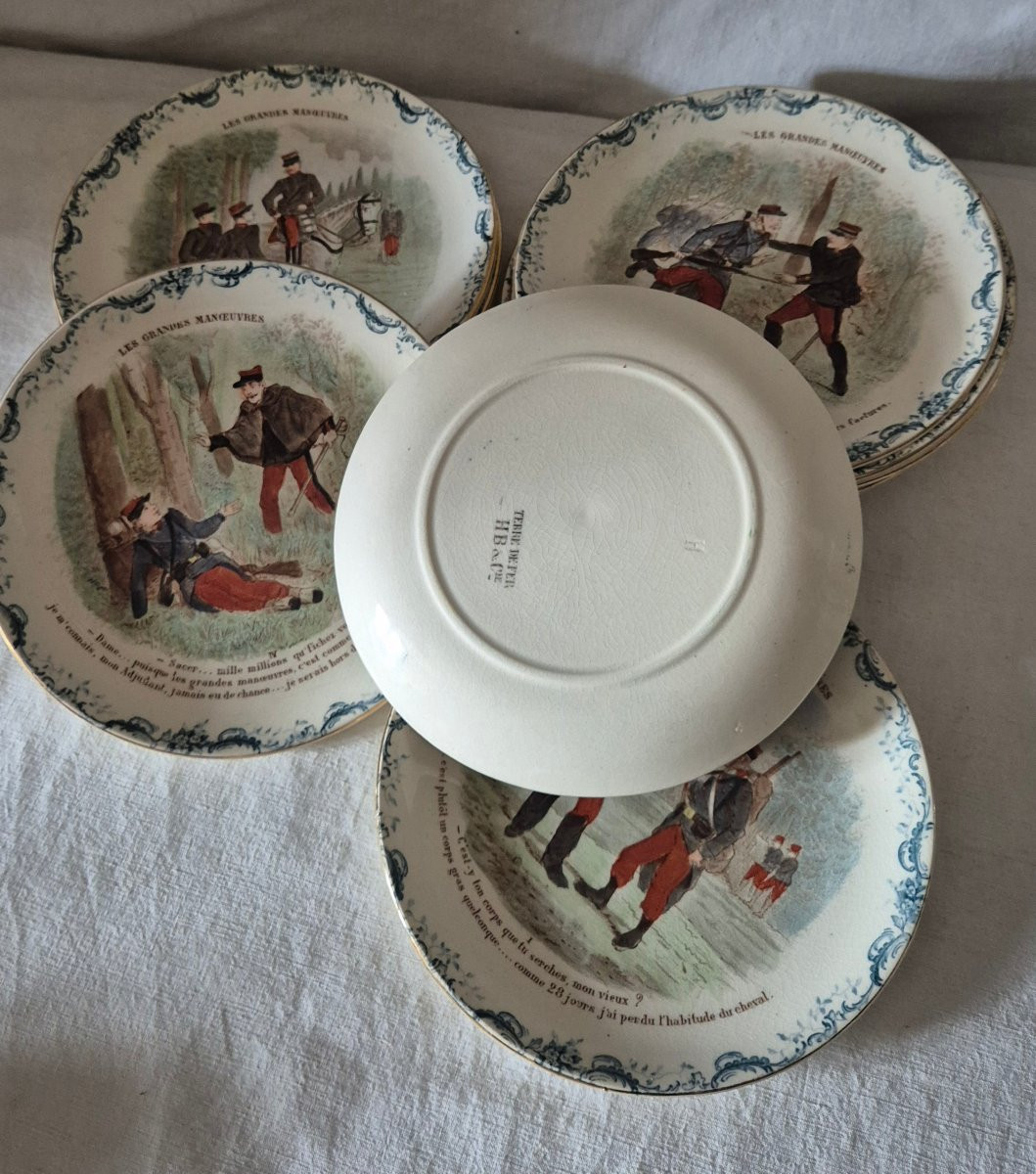 Set Of 12 Military-themed Plates - The Great Maneuvers - H & B Cie Choisy-le-roi -photo-4