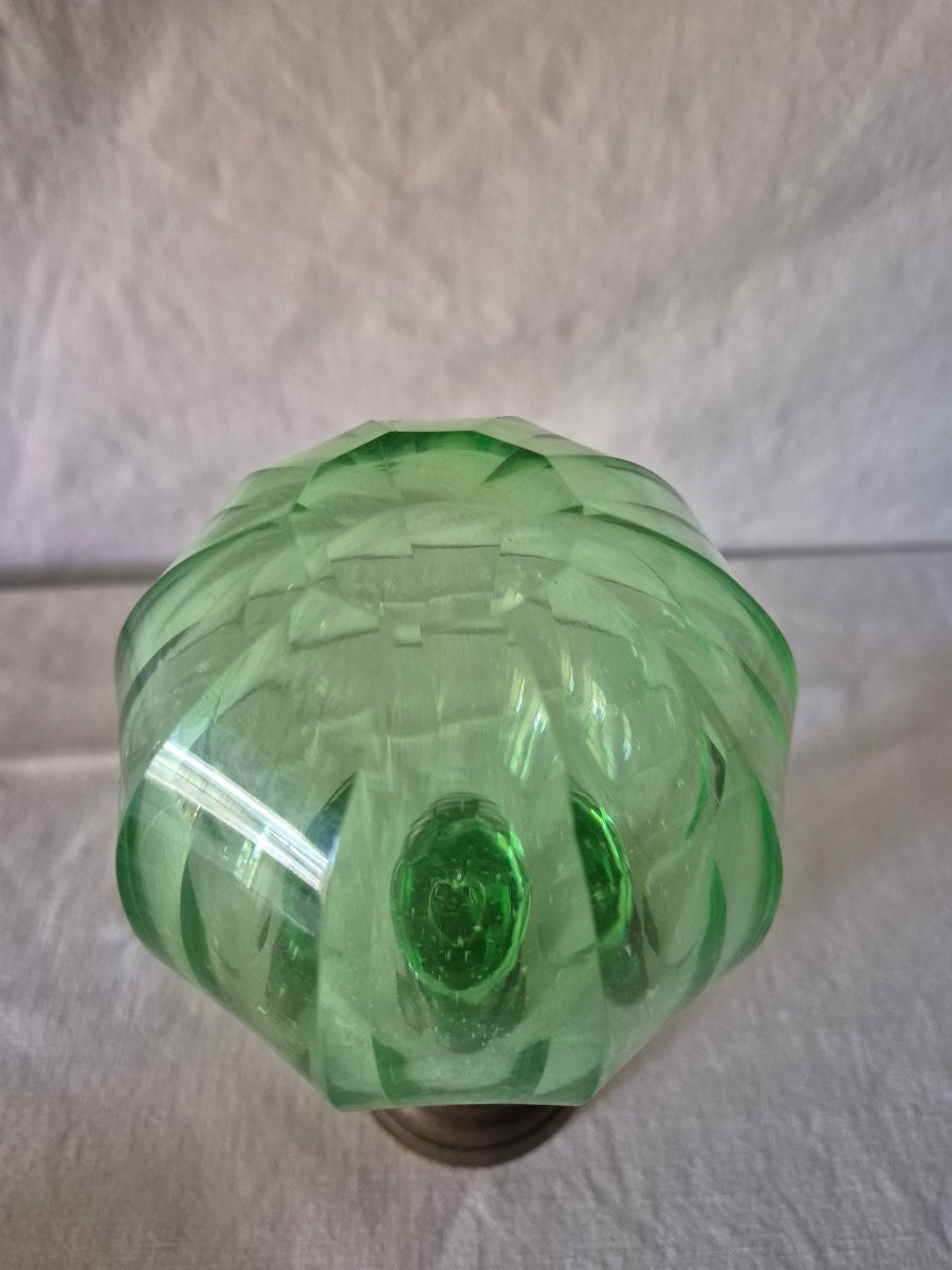 19th Century Cut Glass Stair Ball In Uranium Green -photo-3