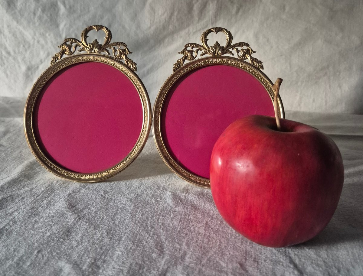 Cadre photo diptyque en bronze doré à vues rondes fin XIXème siècle -photo-4